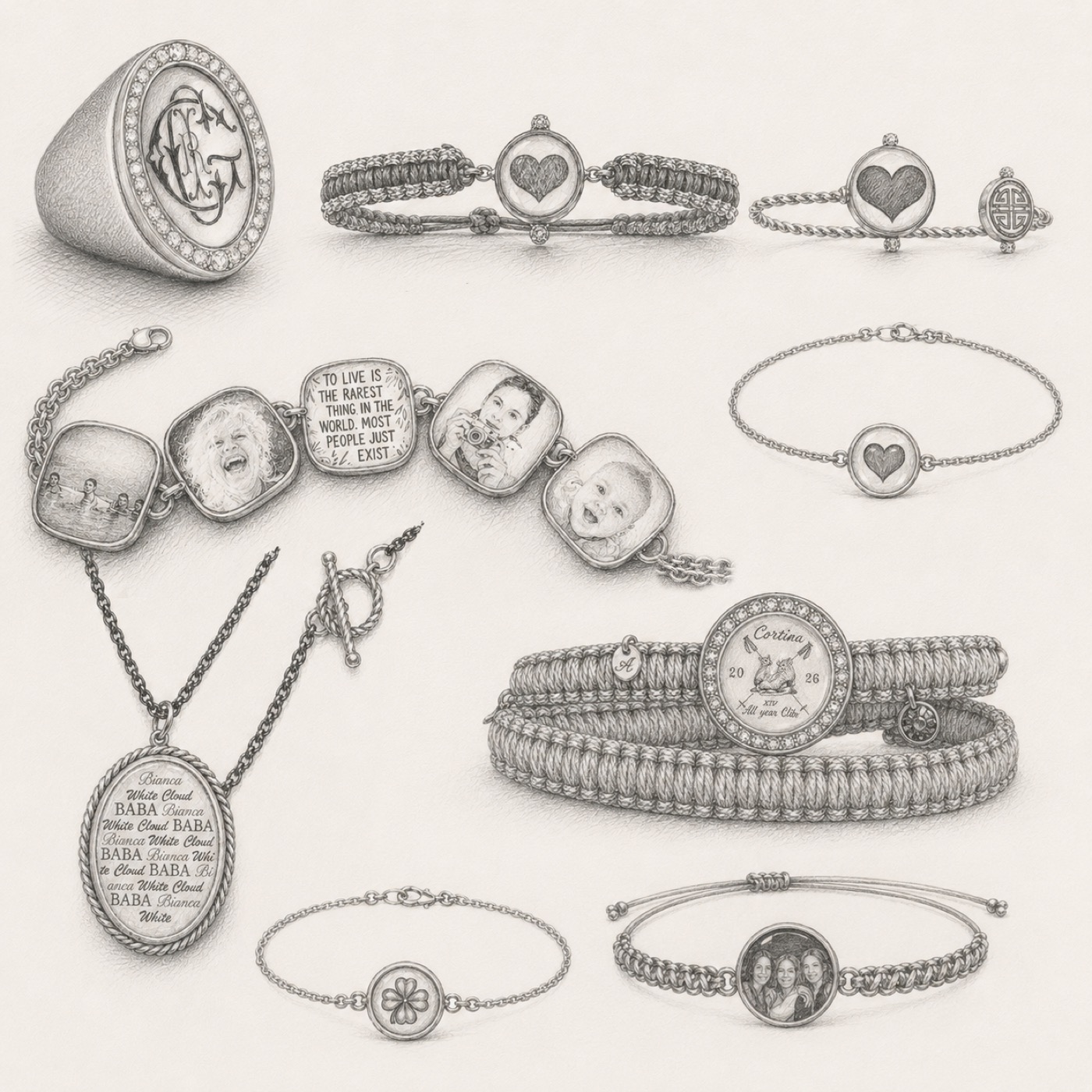 Disegni di anelli, bracciali e collane personalizzati Roberta Tajani